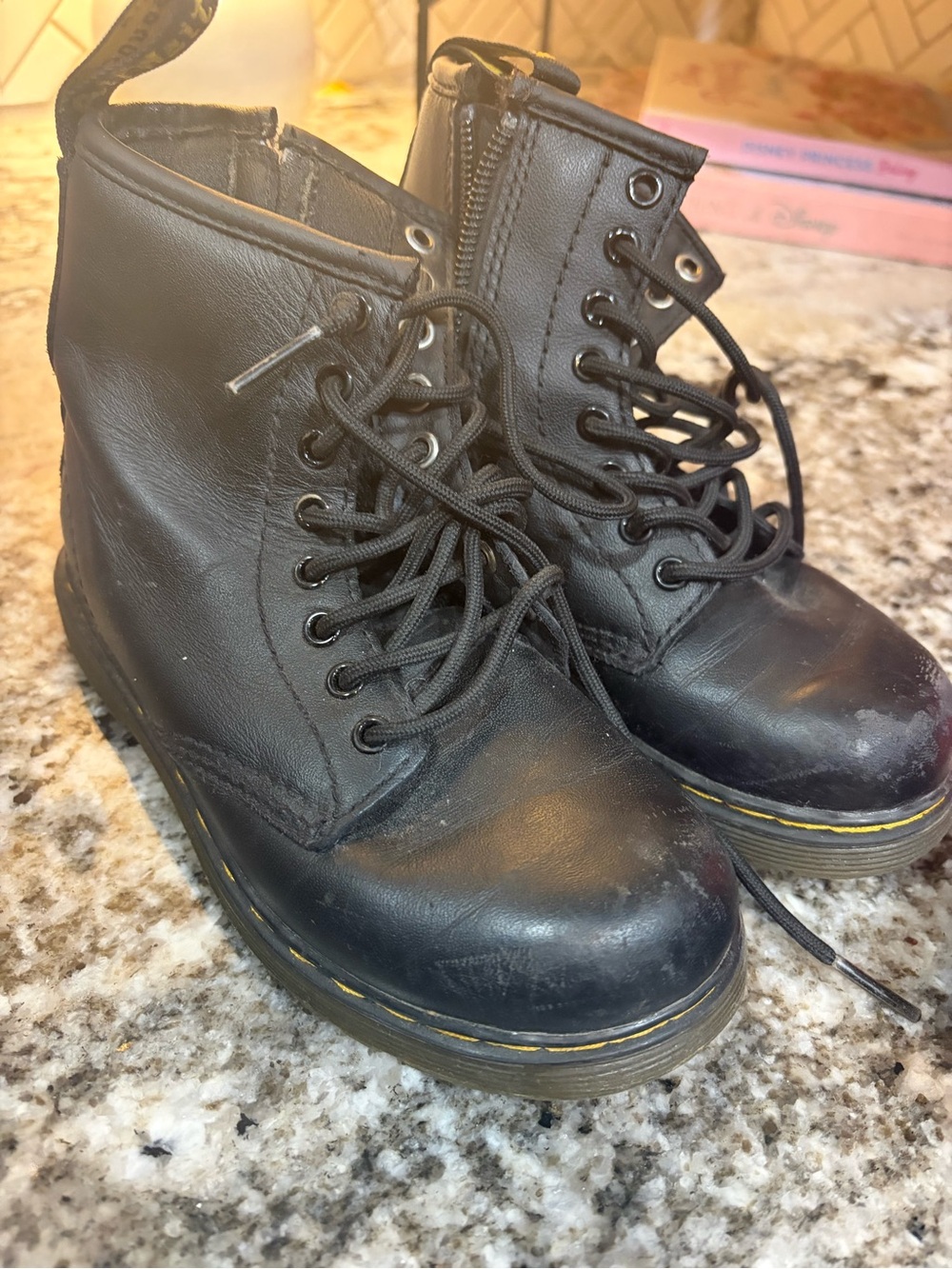 Dr. Martens Black Leather Kids Lace-Up Combat Boots